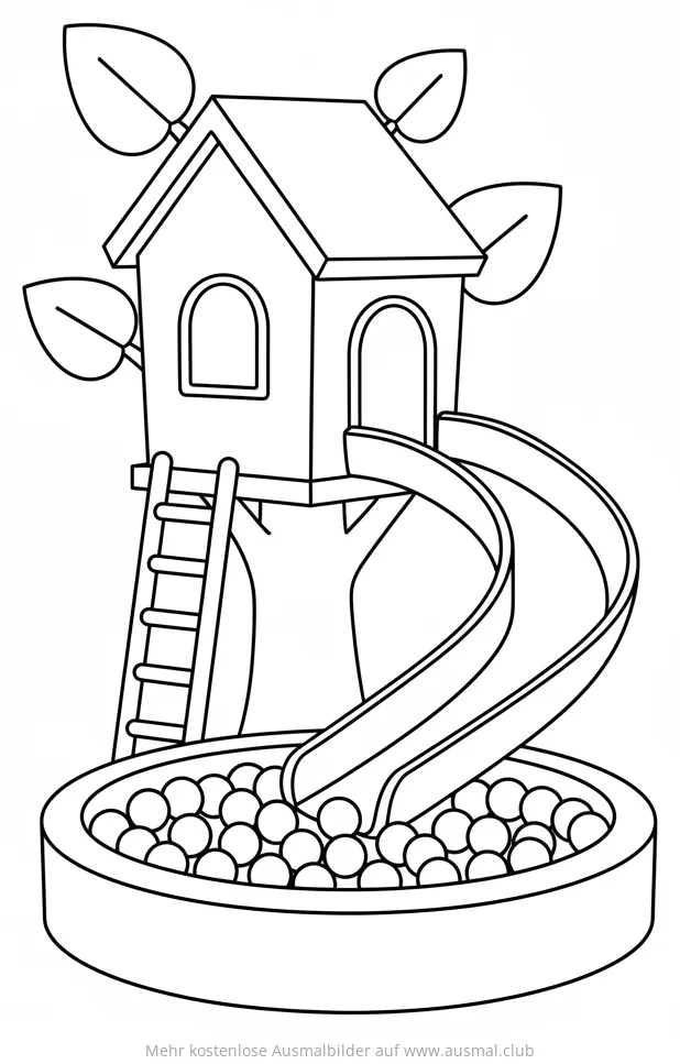 Baumhaus mit Rutsche und Bällebad Ausmalbild