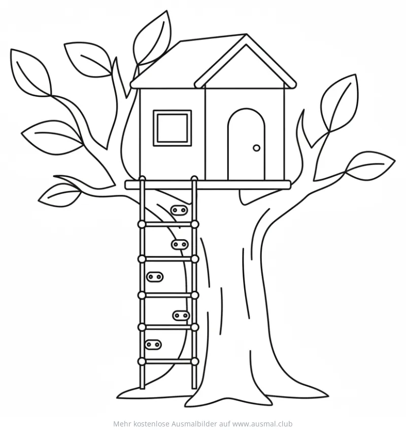 Baumhaus mit Kletterwand Ausmalbild