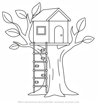 Baumhaus mit Kletterwand Ausmalbild