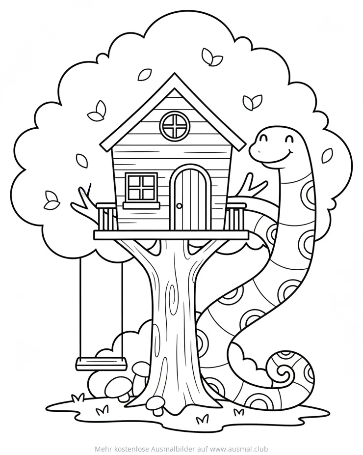 Baumhaus mit Schlangenrutsche Ausmalbild