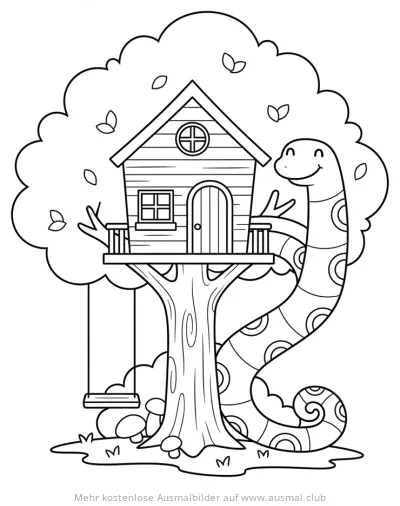 Baumhaus mit Schlangenrutsche Ausmalbild