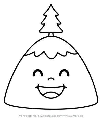 Freundlicher Berg mit Baum Ausmalbild