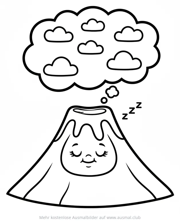 Schlafender Vulkan mit Wolken Traum Ausmalbild