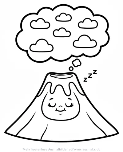 Schlafender Vulkan mit Wolken Traum Ausmalbild