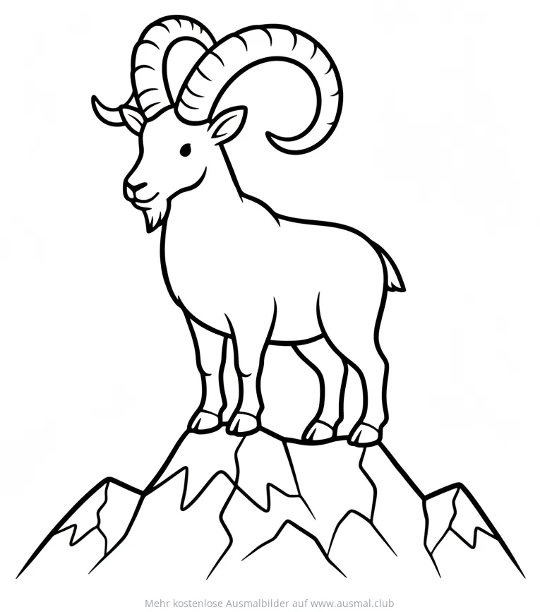 Steinbock auf Bergspitze Ausmalbild