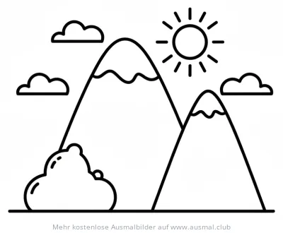 Bergfamilie Ausmalbild mit Sonne und Wolken