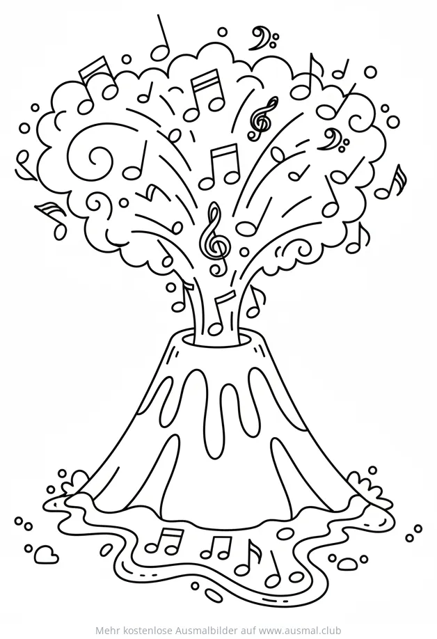 Musikalischer Vulkan Ausmalbild mit Noten