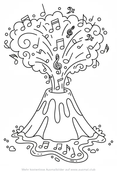 Musikalischer Vulkan Ausmalbild mit Noten