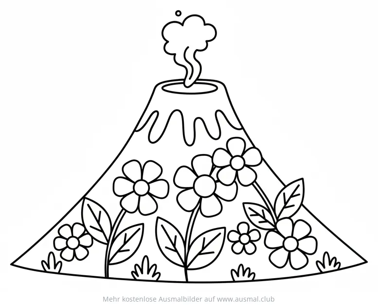 Vulkan mit Blumen Ausmalbild