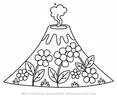 Vulkan mit Blumen Ausmalbild