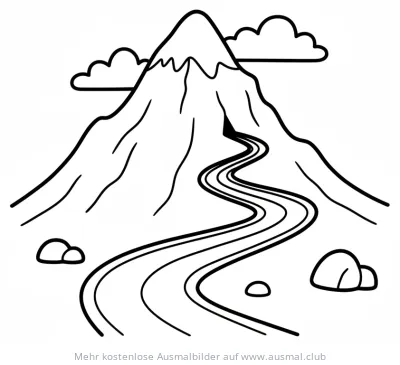 Berg mit Bergstraße Ausmalbild