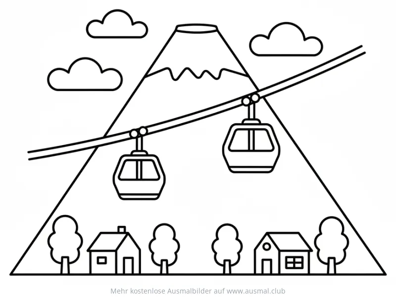 Berglandschaft mit Seilbahn und Häusern Ausmalbild