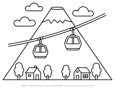 Berglandschaft mit Seilbahn und Häusern Ausmalbild