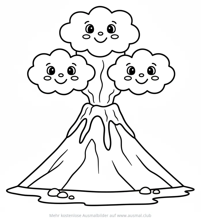 Vulkan mit lachenden Wolken Ausmalbild