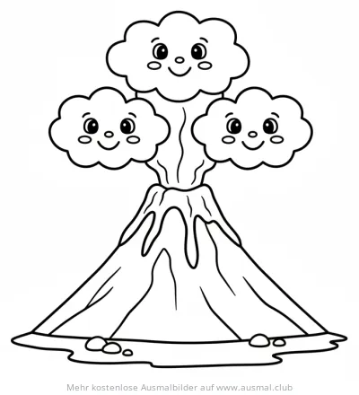 Vulkan mit lachenden Wolken Ausmalbild