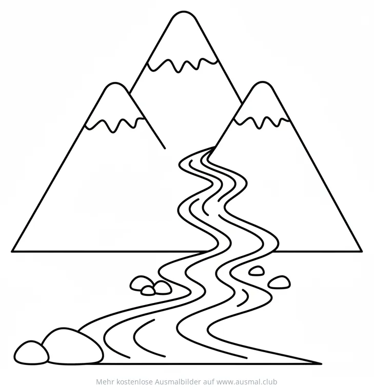 Berge mit Fluss Ausmalbild