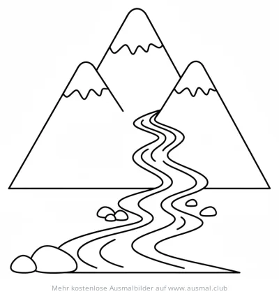 Berge mit Fluss Ausmalbild