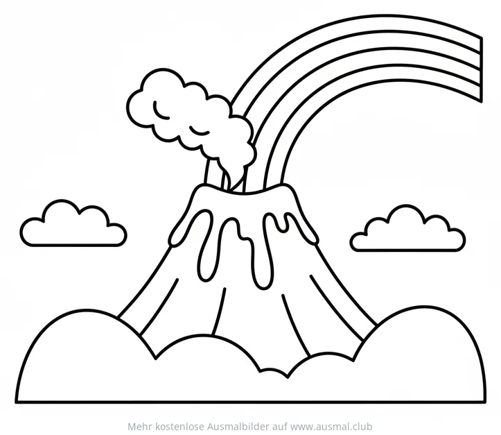 Regenbogen-Vulkan Ausmalbild mit Wolken