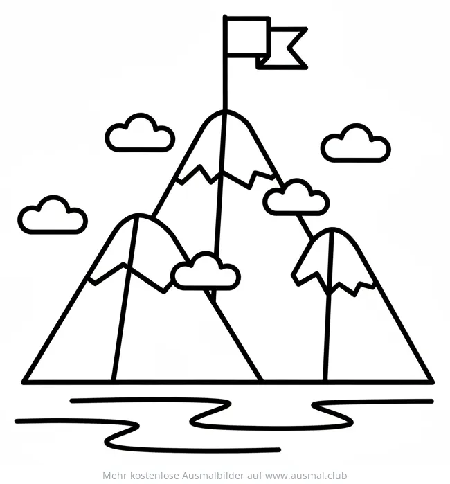 Berglandschaft mit Flagge Ausmalbild