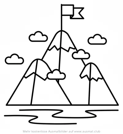 Berglandschaft mit Flagge Ausmalbild