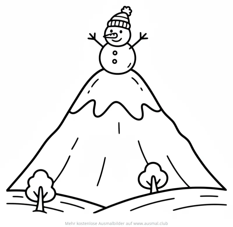 Schneeberg Ausmalbild mit Schneemann
