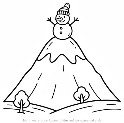 Schneeberg Ausmalbild mit Schneemann