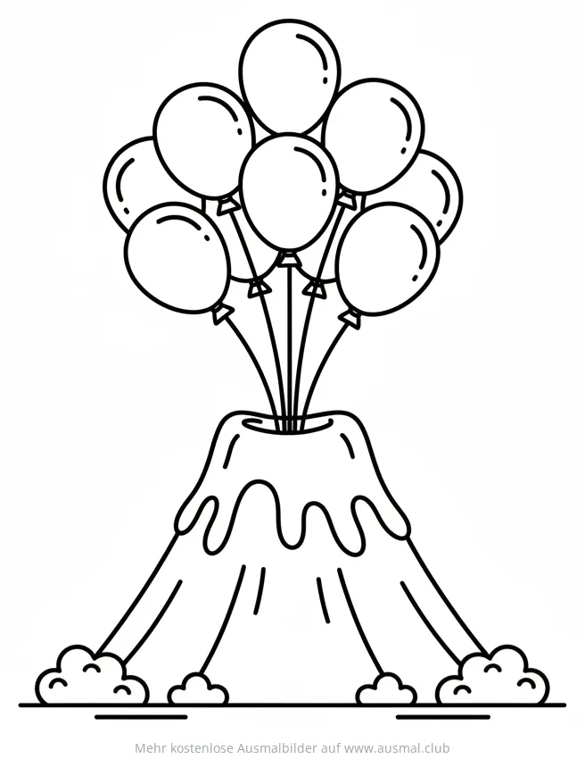 Vulkan mit Ballons Ausmalbild