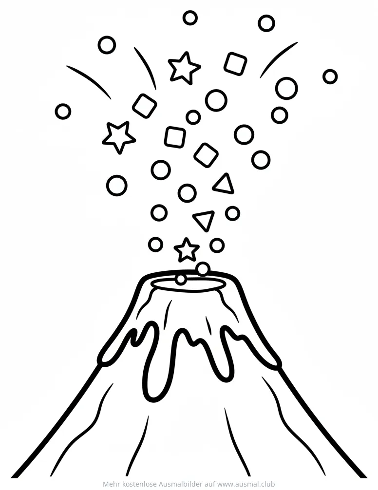 Konfetti spuckender Vulkan Ausmalbild