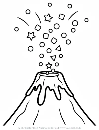 Konfetti spuckender Vulkan Ausmalbild