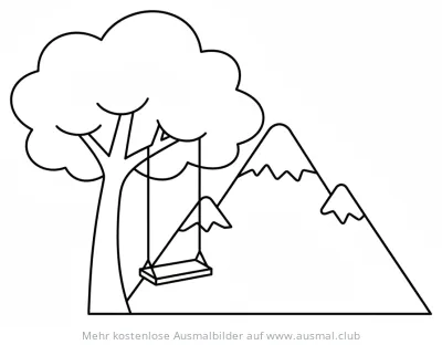 Schaukelberg Ausmalbild mit Baum und Bergen