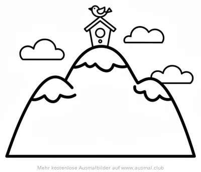 Vogelhaus auf Berg Ausmalbild