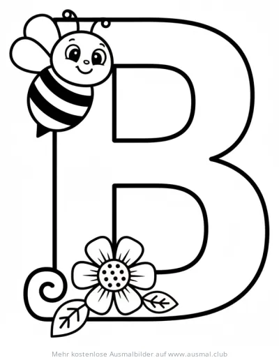 Buchstabe B mit Biene Ausmalbild