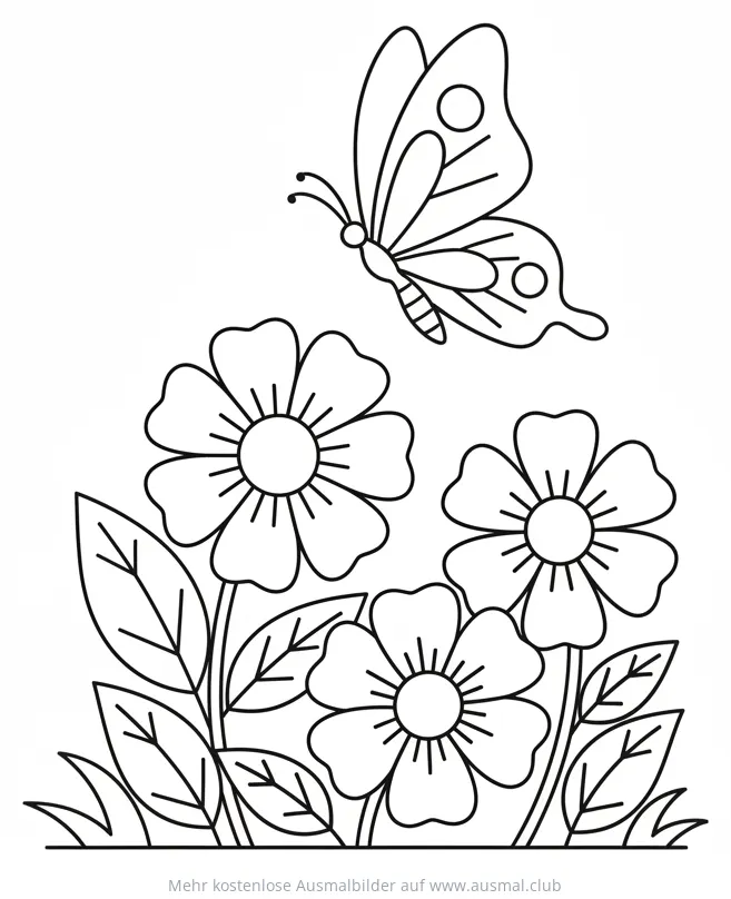 Schmetterling fliegt über Blumen Ausmalbild