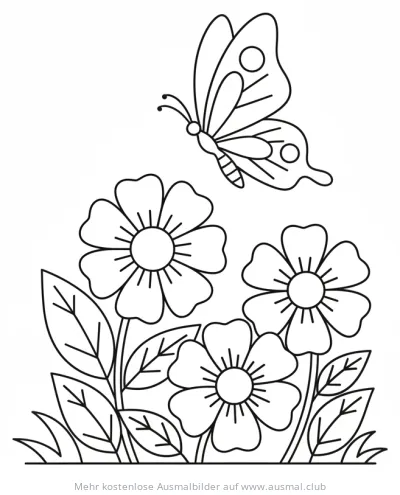 Schmetterling fliegt über Blumen Ausmalbild