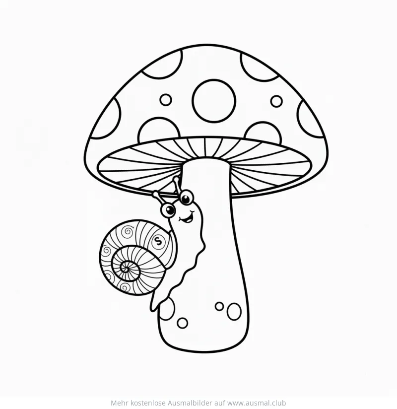 Schnecke auf Pilz Ausmalbild