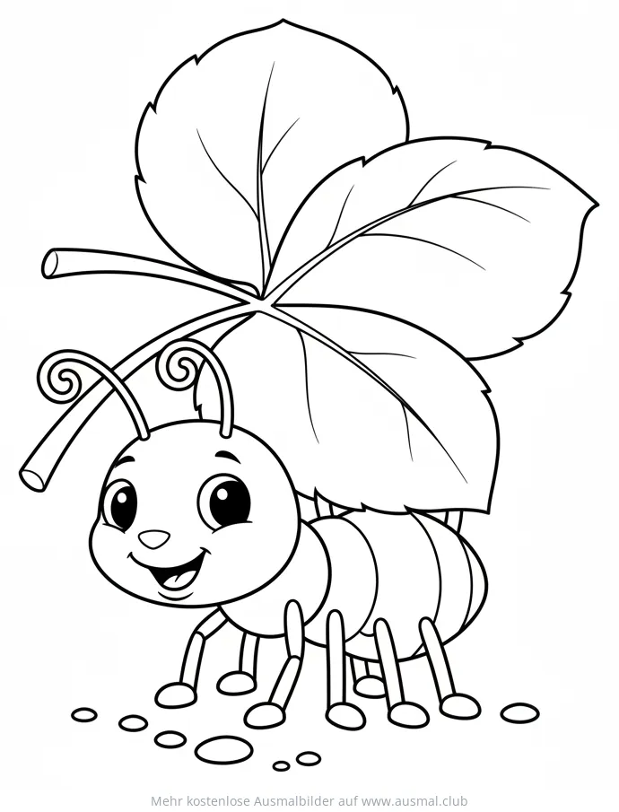 Ameise trägt Blatt Ausmalbild