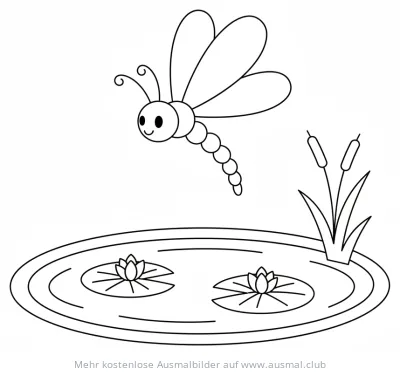 Libelle am Teich Ausmalbild
