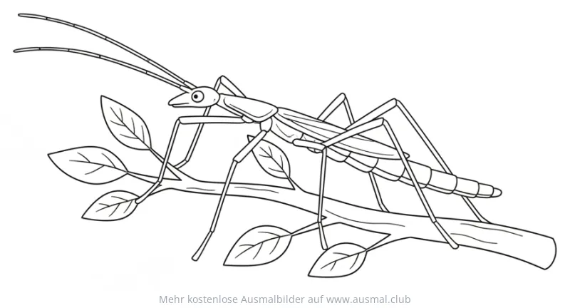 Stabheuschrecke auf Zweig Ausmalbild