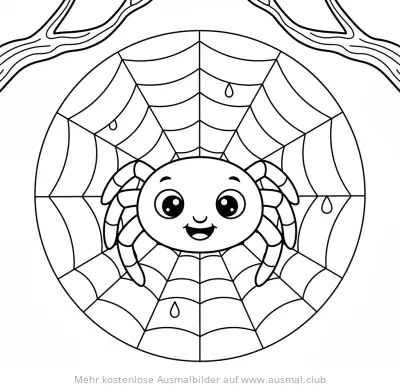 Freundliche Spinne im Netz Ausmalbild