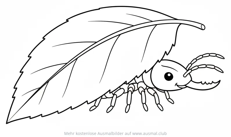 Ohrwurm unter Blatt Ausmalbild