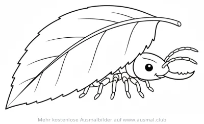 Ohrwurm unter Blatt Ausmalbild