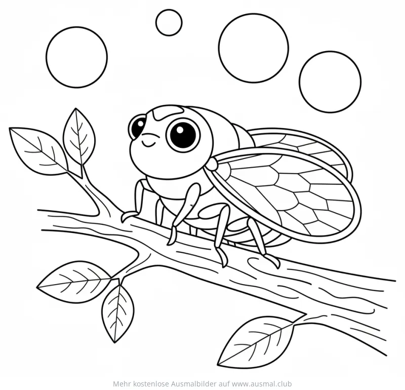 Zikade auf Ast Ausmalbild