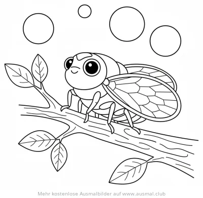 Zikade auf Ast Ausmalbild