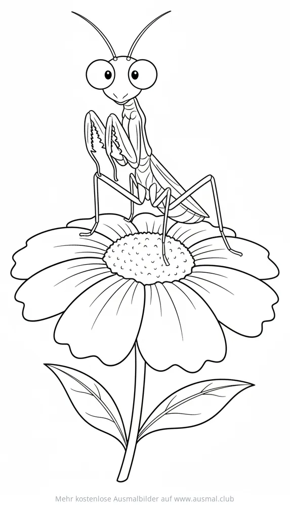 Gottesanbeterin auf Blume Ausmalbild