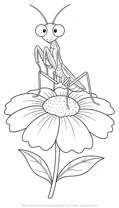 Gottesanbeterin auf Blume Ausmalbild