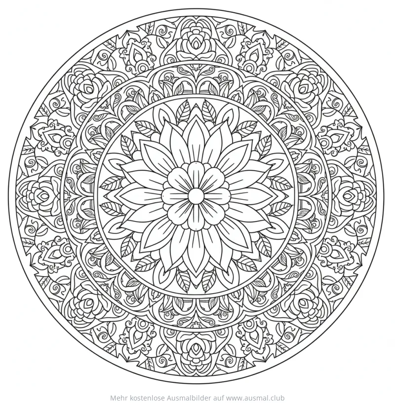 Sonnenblume Mandala Ausmalbild mit detaillierten Ornamenten