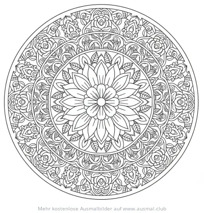 Sonnenblume Mandala Ausmalbild mit detaillierten Ornamenten