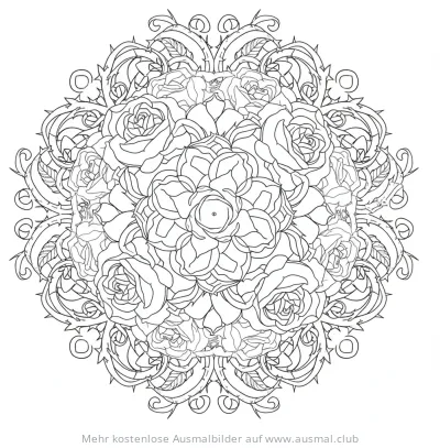 Rosen Mandala Ausmalbild mit Dornenranken