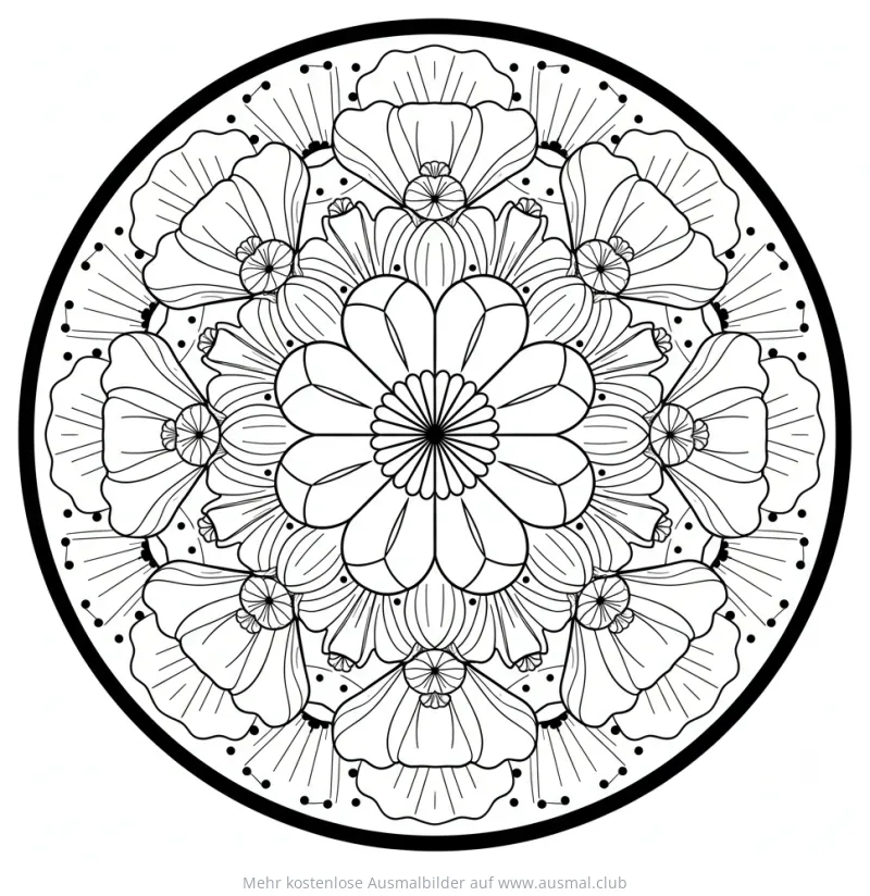 Mohnblumen Mandala Ausmalbild