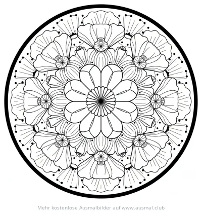 Mohnblumen Mandala Ausmalbild